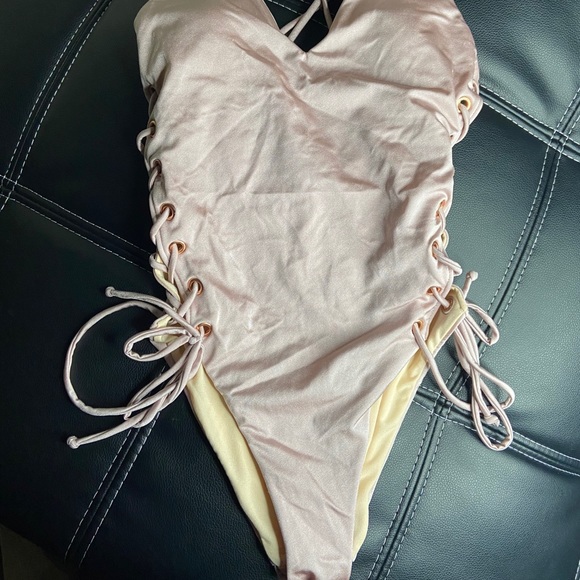 LA Hearts ♥️ Lace Up Blush One Piece Swim Suit - Picture 2 of 3